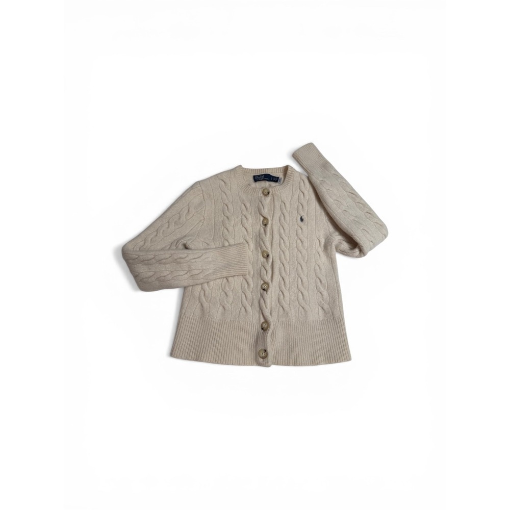Polo Ralph Lauren Cream Cable-Knit Wool Cashmere Cardigan Kids LG/Adult XS